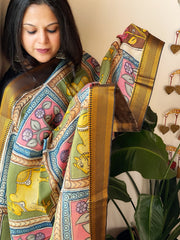 Handpainted Kalamkari Dupatta in Chennuri Silk