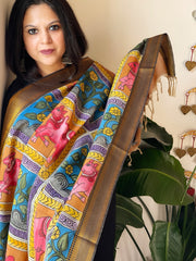 Handpainted Kalamkari Dupatta in Chennuri Silk