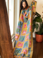 Handpainted Kalamkari Dupatta in Chennuri Silk