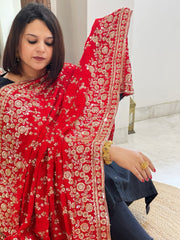 Red Crepe Dupatta with Sequin and Cut Daana Jaal Embroidery