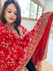 Red Crepe Dupatta with Sequin and Cut Daana Jaal Embroidery