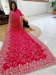 Pink Crepe Dupatta with Sequin and Cut Daana Jaal Embroidery