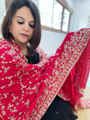 Pink Crepe Dupatta with Sequin and Cut Daana Jaal Embroidery