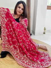 Pink Crepe Dupatta with Sequin and Cut Daana Jaal Embroidery