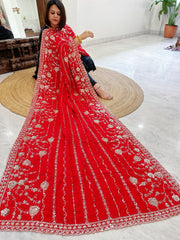 Red Crepe Dupatta with Sequin and Cut Daana Jaal Embroidery