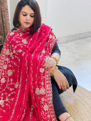 Pink Crepe Dupatta with Sequin and Cut Daana Jaal Embroidery