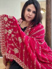 Pink Crepe Dupatta with Sequin and Cut Daana Jaal Embroidery