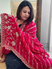 Pink Crepe Dupatta with Sequin and Cut Daana Jaal Embroidery