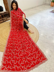Red Crepe Dupatta with Sequin and Cut Daana Jaal Embroidery