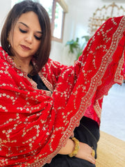 Red Crepe Dupatta with Sequin and Cut Daana Jaal Embroidery