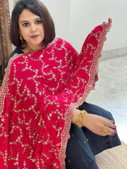Pink Crepe Dupatta with Sequin and Cut Daana Jaal Embroidery