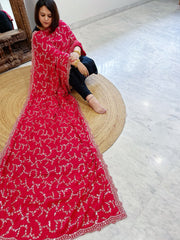 Pink Crepe Dupatta with Sequin and Cut Daana Jaal Embroidery