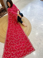 Pink Crepe Dupatta with Sequin and Cut Daana Jaal Embroidery