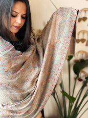 Lite Brown Woven Kaani Jaal Pashmina Stole