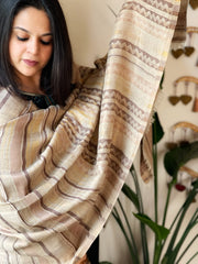 Lite, Dark Brown Woven Zari Pashmina Stole with Zig-Zag Design