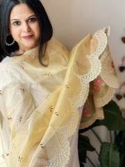 Gold Tissue Organza Dupatta with cross-stitch embroidery