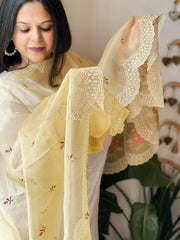 Gold Tissue Organza Dupatta with cross-stitch embroidery
