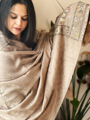 Lite Brown Woven Pashmina Shawl with Self and Kaani Pallu