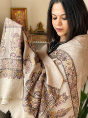 Lite Brown Woven Pashmina Shawl with Self and Kaani Pallu