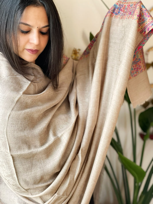 Lite Brown Woven Pashmina Shawl with Self and Kaani Pallu