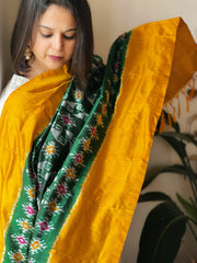 Green Handwoven Ikat Dupatta in Pure Silk