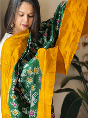 Green Handwoven Ikat Dupatta in Pure Silk