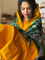 Green Handwoven Ikat Dupatta in Pure Silk