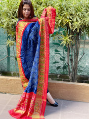 Royal Blue, Red Handwoven Patola with Rai Bandhej Dupatta in Pure Silk