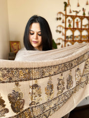 Lite Brown Woven Pashmina Shawl with Self and Kaani Pallu