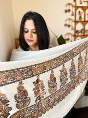 Off-White Woven Pashmina Shawl with Self and Kaani Pallu