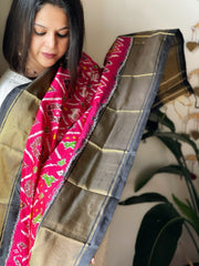 Pink Handwoven Ikat Dupatta in Pure Silk