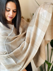 Off-White, Lite Brown Woven Pashmina Check Design Stole