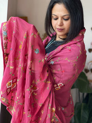 Pink Hand Embroidered Dupatta in Georgette