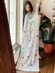 White Hand Embroidered Dupatta in Georgette