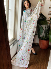 White Hand Embroidered Dupatta in Georgette