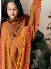 Mustard Hand Embroidered Dupatta in Georgette