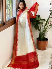 Ivory Handwoven Ikat Dupatta in Pure Silk