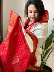 Ivory Handwoven Ikat Dupatta in Pure Silk
