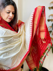 Ivory Handwoven Ikat Dupatta in Pure Silk
