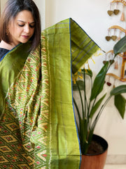 Green Handwoven Ikat Dupatta in Pure Silk