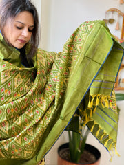 Green Handwoven Ikat Dupatta in Pure Silk