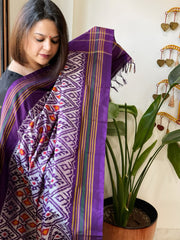 Purple Handwoven Ikat Dupatta in Pure Silk