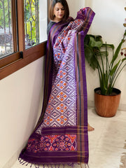 Purple Handwoven Ikat Dupatta in Pure Silk