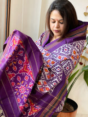 Purple Handwoven Ikat Dupatta in Pure Silk