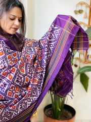 Purple Handwoven Ikat Dupatta in Pure Silk