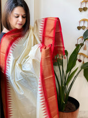 Cream Handwoven Ikat Dupatta in Pure Silk