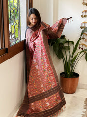 Carrot Red Handwoven Ikat Dupatta in Pure Silk