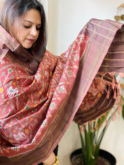 Carrot Red Handwoven Ikat Dupatta in Pure Silk