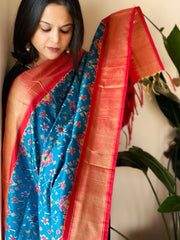 Firozi Handwoven Ikat Dupatta in Pure Silk