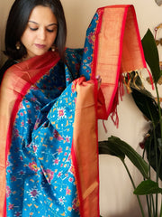 Firozi Handwoven Ikat Dupatta in Pure Silk